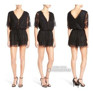 Willow & Clay Plunge Neck Lace Romper Black XS